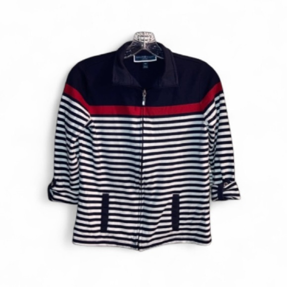 Karen Scott Sport women's active jacket Striped Navy and Red | Preppy | Size PP - Picture 2 of 14